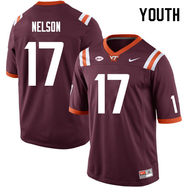 Youth #17 Cole Nelson Virginia Tech Hokies College Football Jerseys Sale-Maroon - Click Image to Close